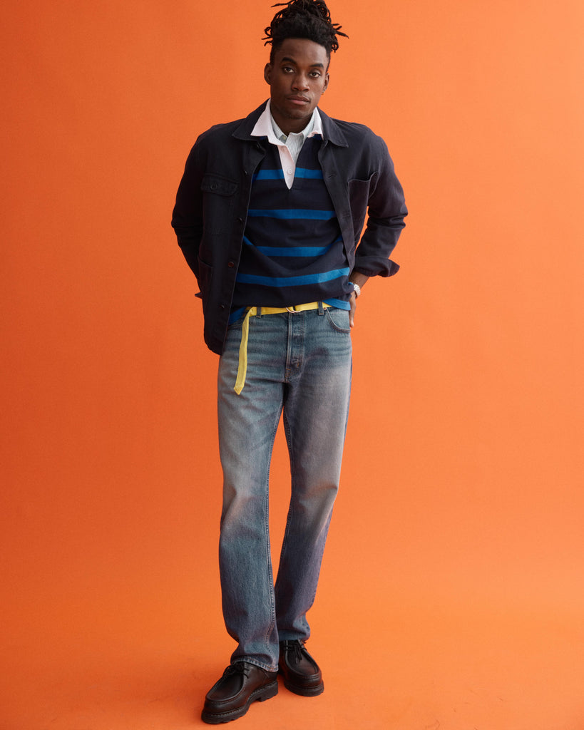 ★本日限りお値引き　thetoe Rhine Stripe Shirt navy J.Press x Alex Mill Rugby Striped Shirt In Cotton