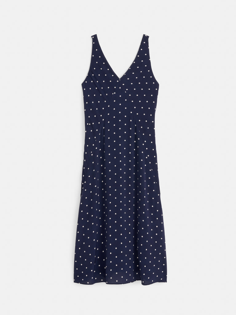 Flora Dress In Polka Dot Navy/White / SM