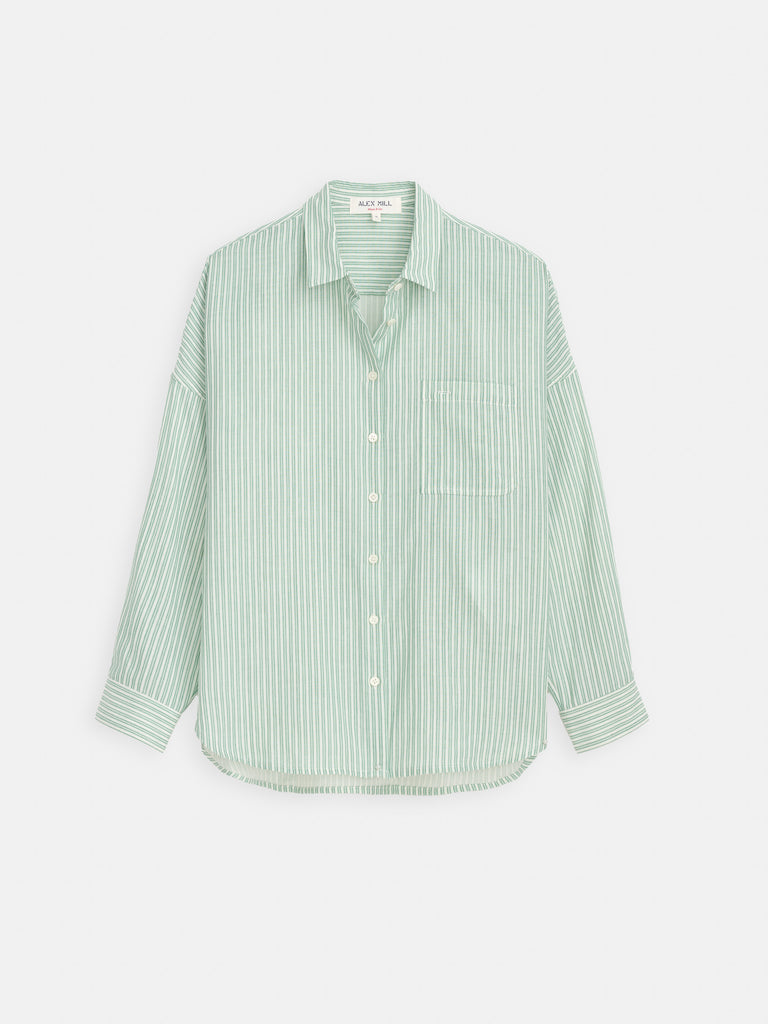 Jo Shirt In Double Gauze Stripe Ivory/Green Stripe / XXS