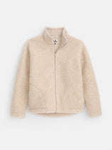 Coldbreaker Walker Jacket in beige sherpa fleece with a high collar and front zipper, crafted in unisex sizing and displayed on a plain white background.