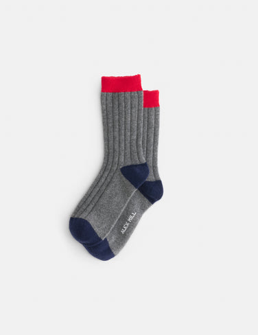 Cashmere Socks In Heather Grey Navy Red