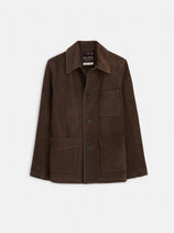 Hank Work Jacket In Calf Suede In Dark Brown