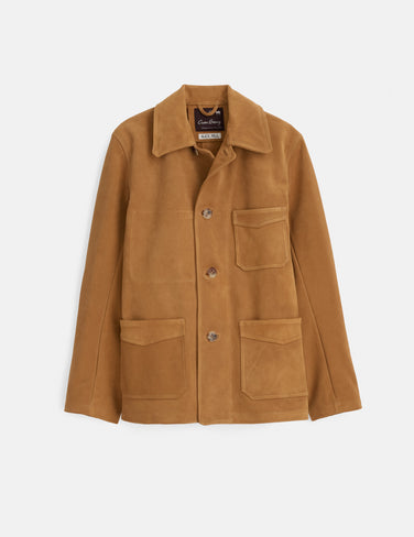 Hank Work Jacket In Calf Suede In Tan