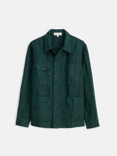 Garment Dyed Work Jacket In Linen In Pine Grove
