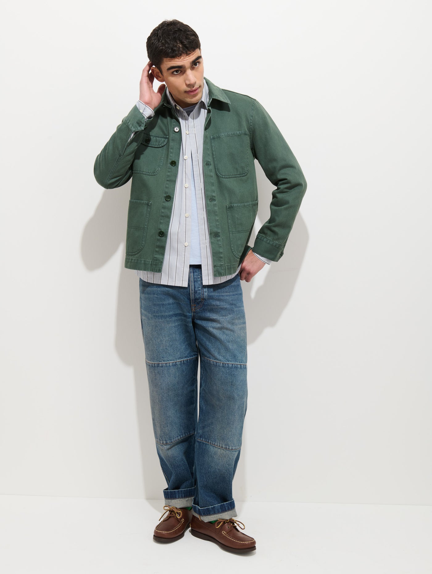 Garment Dyed Work Jacket In Recycled Denim