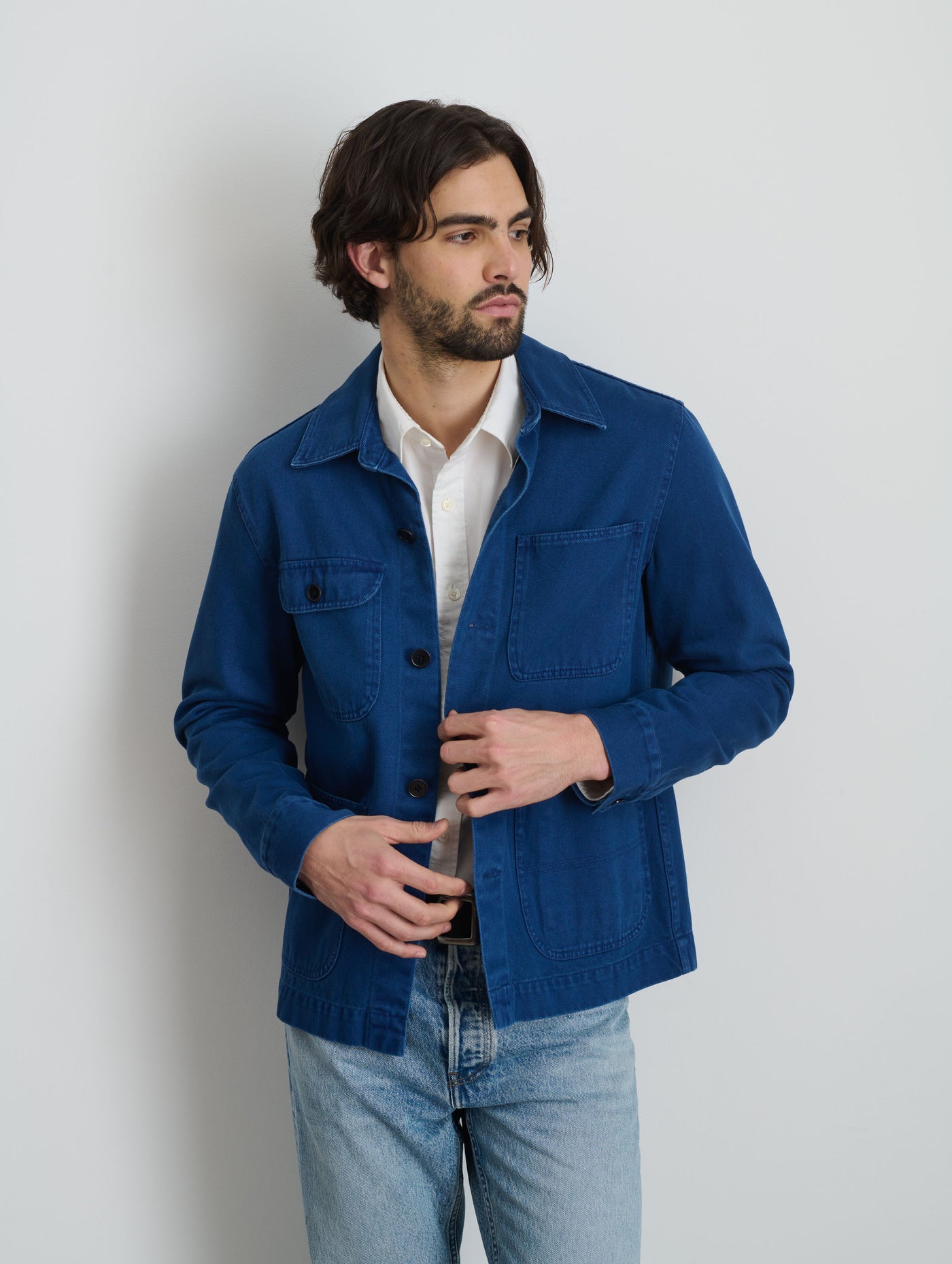 Garment Dyed Work Jacket in Recycled Denim