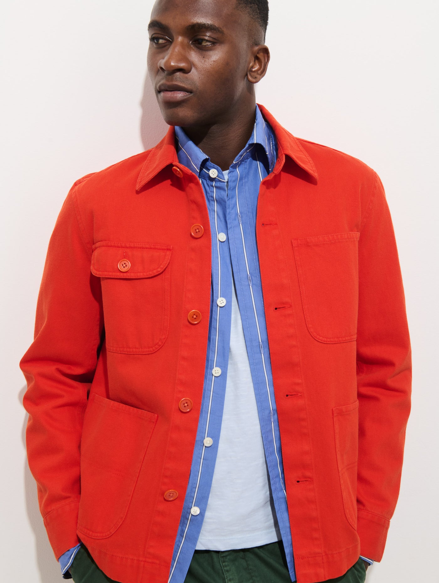 Garment Dyed Work Jacket In Recycled Denim