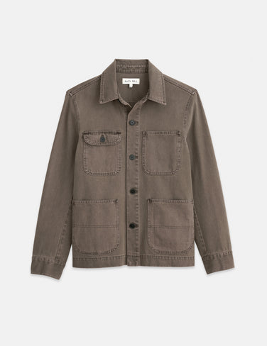 Garment Dyed Work Jacket In Recycled Denim In Thyme