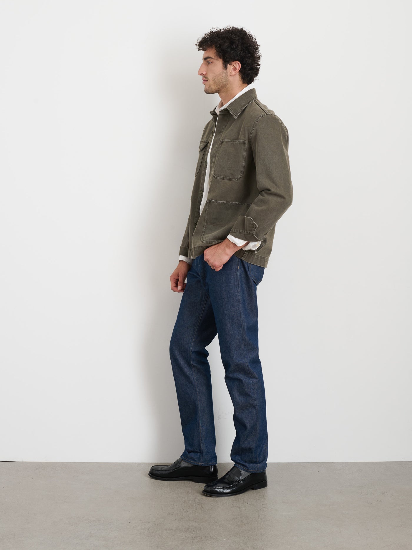 Garment Dyed Work Jacket In Recycled Denim