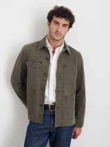 Garment Dyed Work Jacket In Recycled Denim In Thyme