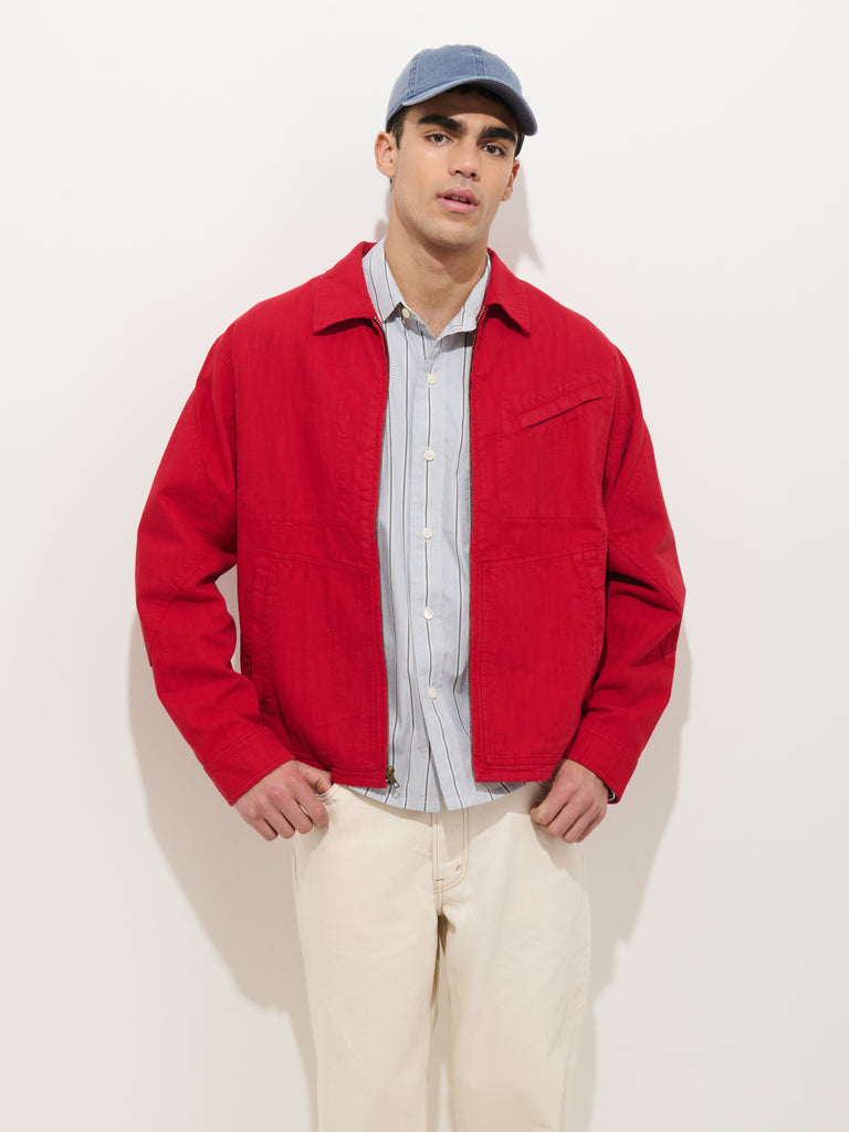 Andre Zip Jacket In Linen Twill