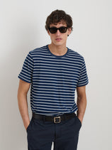 Standard Tee In Wide Indigo Stripe In Medium Indigo