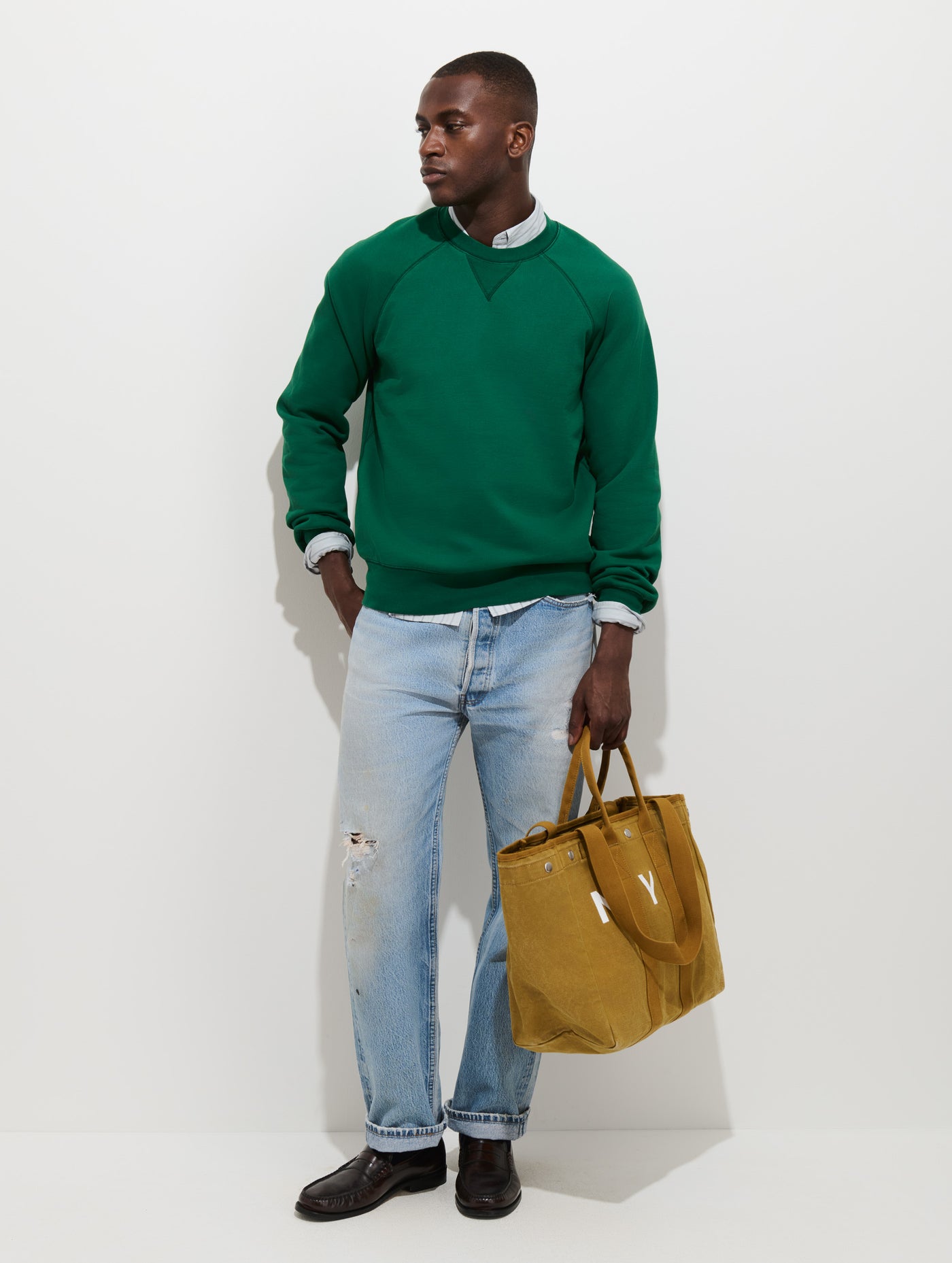 Garment Dye Raglan Sweatshirt in Cotton Fleece
