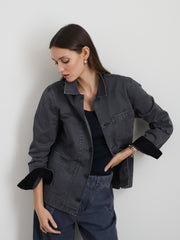 Britt Work Jacket In Herringbone In Pebble