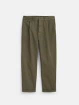 Standard Pleated Pant In Chino In Olive Grey
