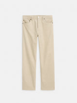 AM Original 5 Pocket Cord men’s beige straight-leg corduroy jeans with belt loops and button closure, shown laid flat on a white background.