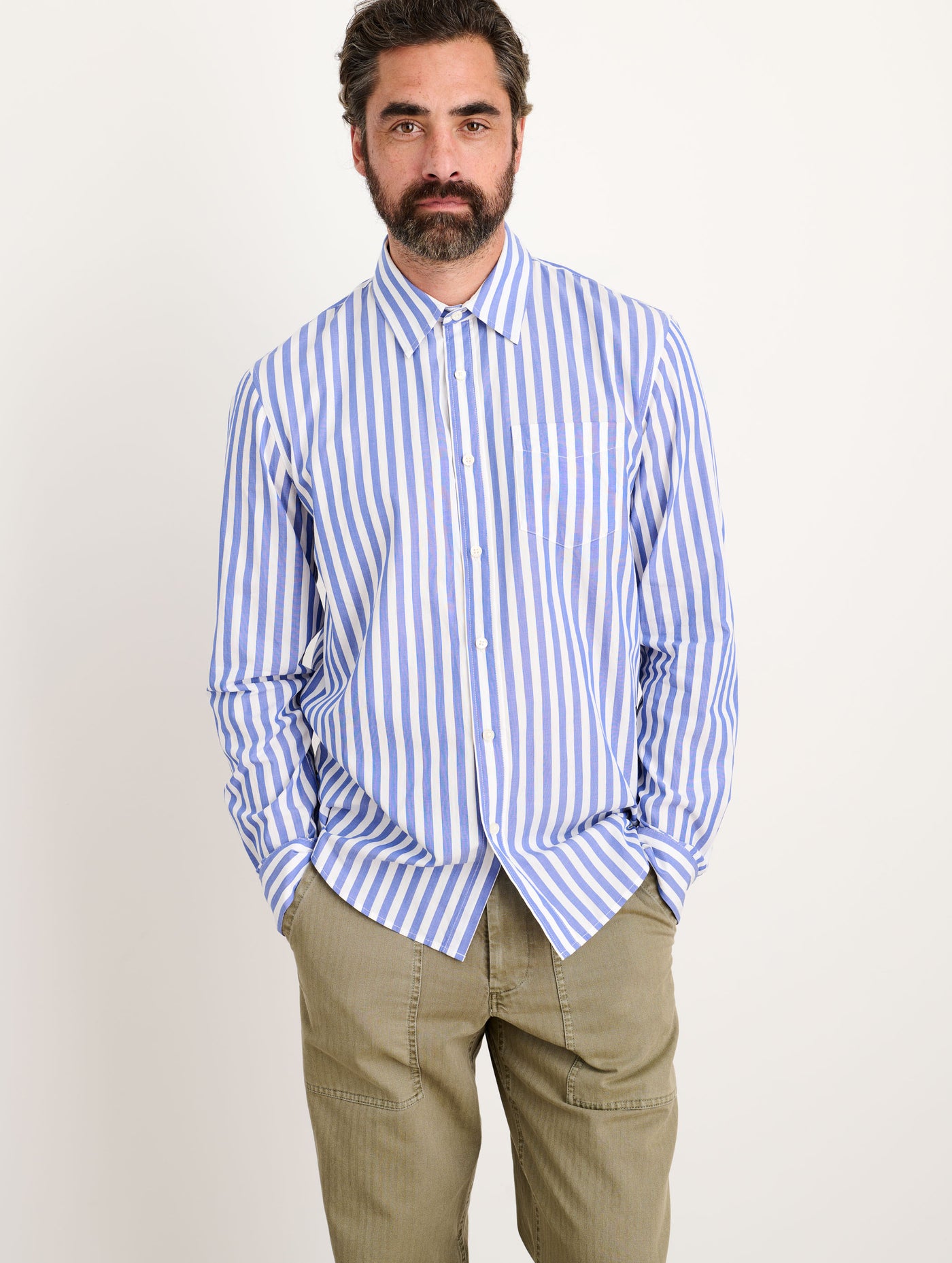 Mill Shirt in Wide Striped Portuguese Poplin