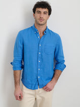 Mill Shirt In Linen In Pool Blue