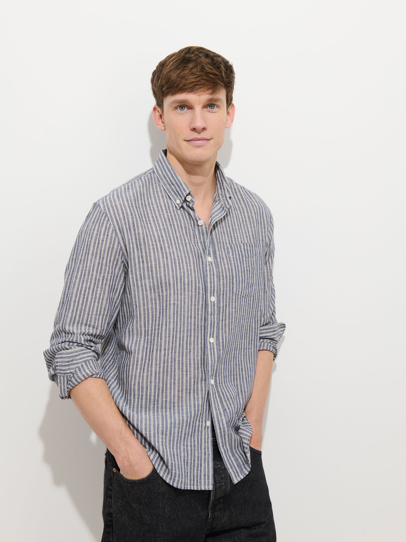Mill Striped Shirt In Chambray
