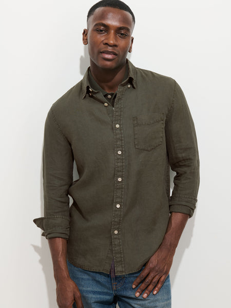 dark olive green dress shirt Mill Shirt In Linen Dark Olive Green / SM