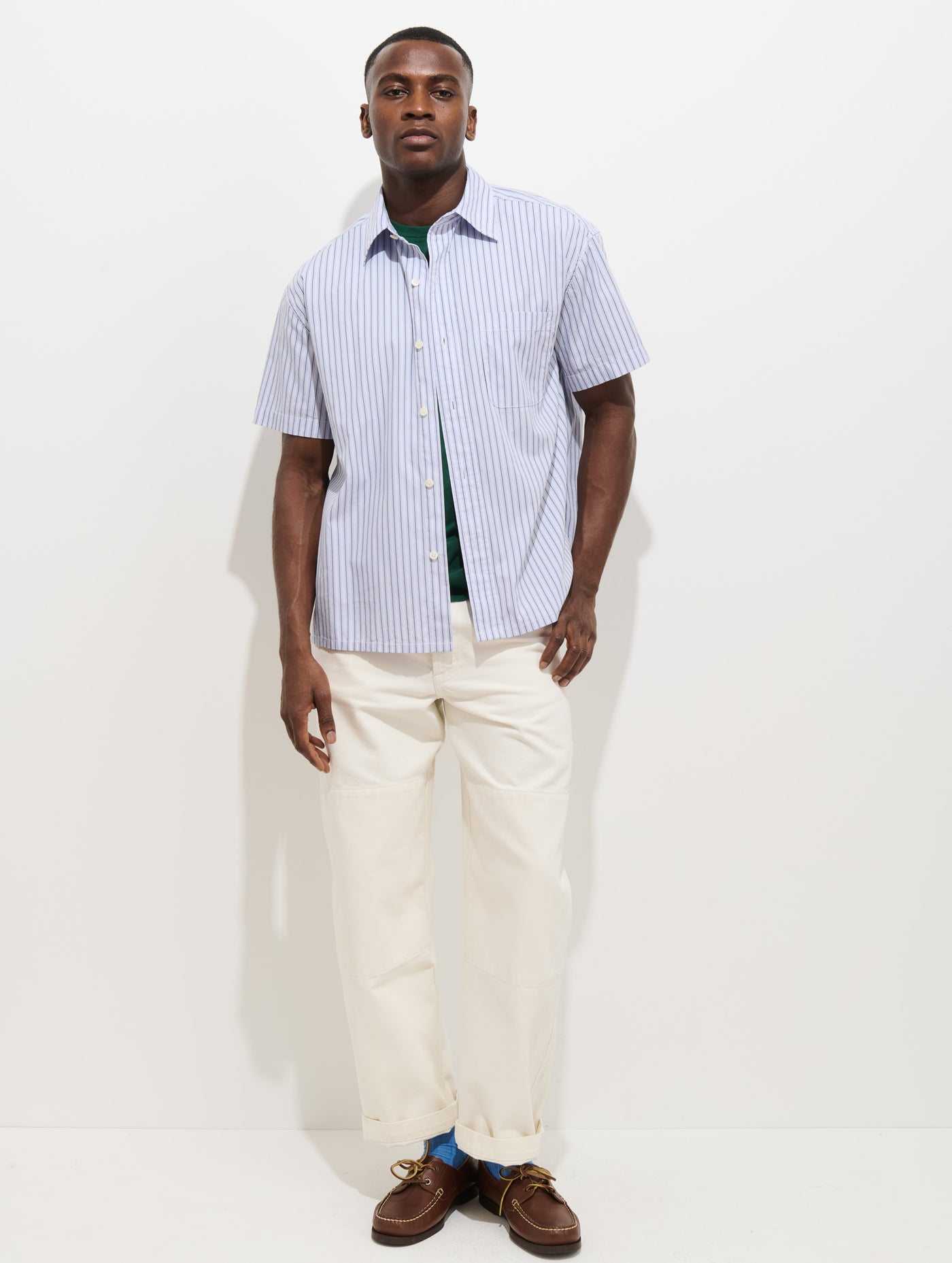 Franklin Striped Short Sleeve Shirt In Paper Poplin