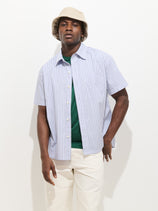 Franklin Striped Short Sleeve Shirt In Paper Poplin