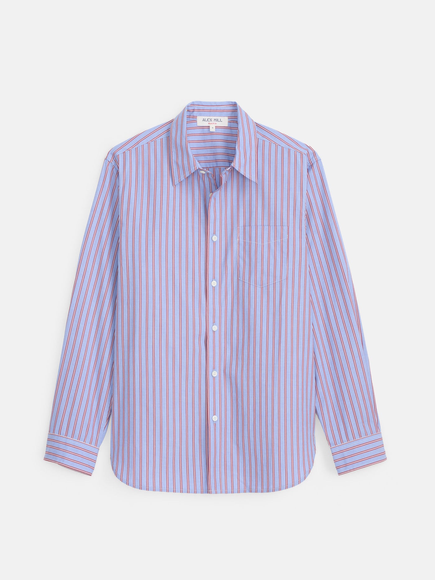 Mill Point Collar Striped Shirt in Cotton Poplin