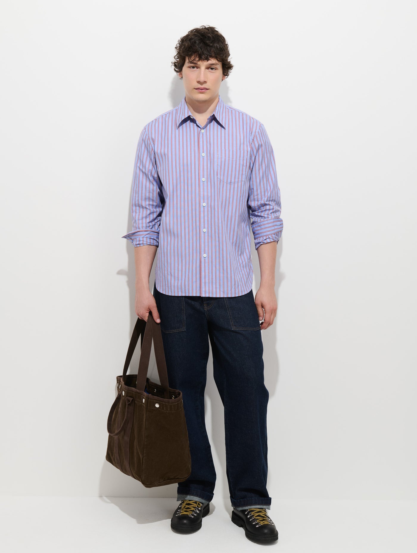 Mill Point Collar Striped Shirt in Cotton Poplin