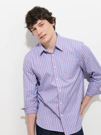 Mill Point Collar Striped Shirt in Cotton Poplin