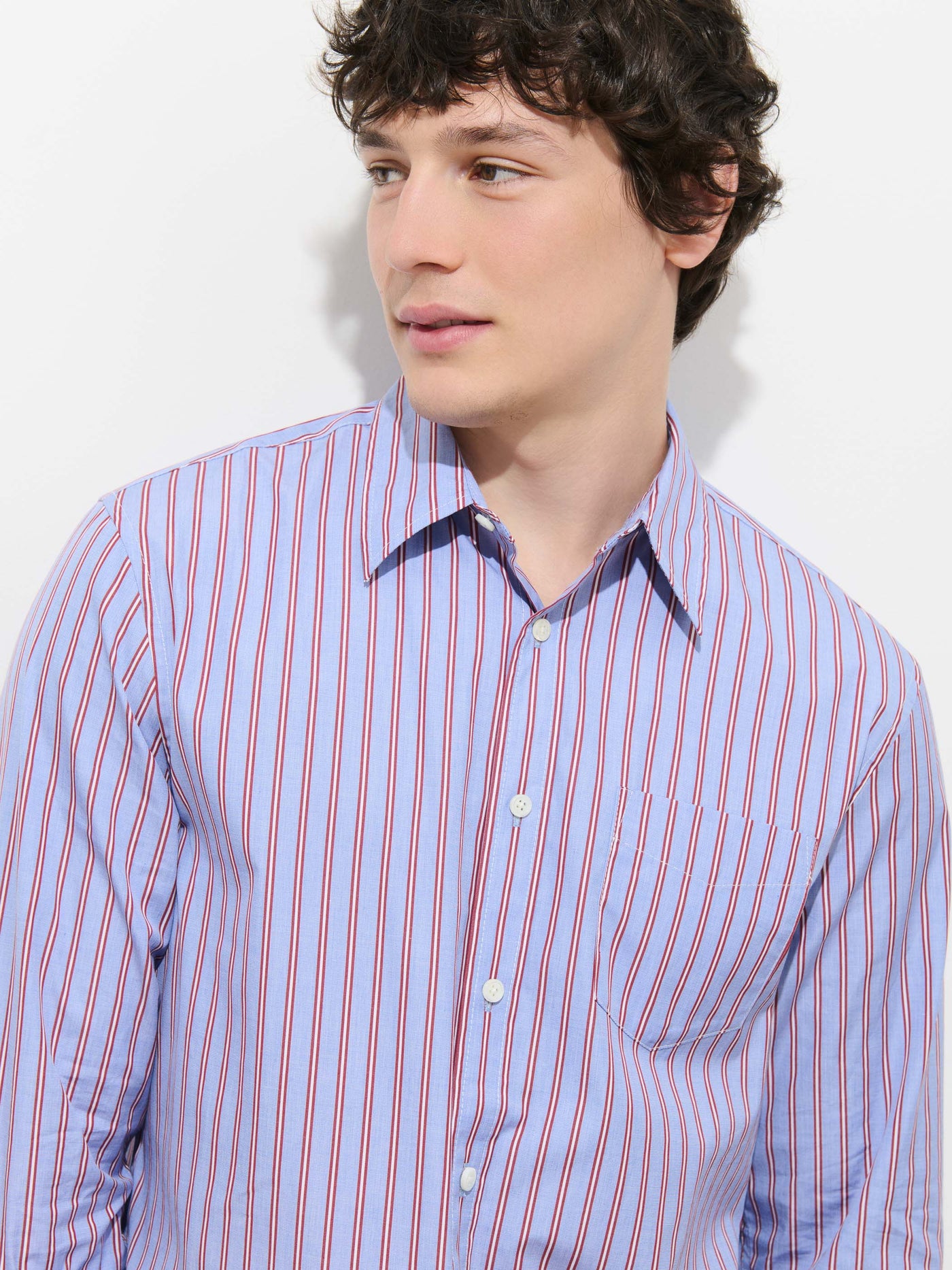 Mill Point Collar Striped Shirt in Cotton Poplin
