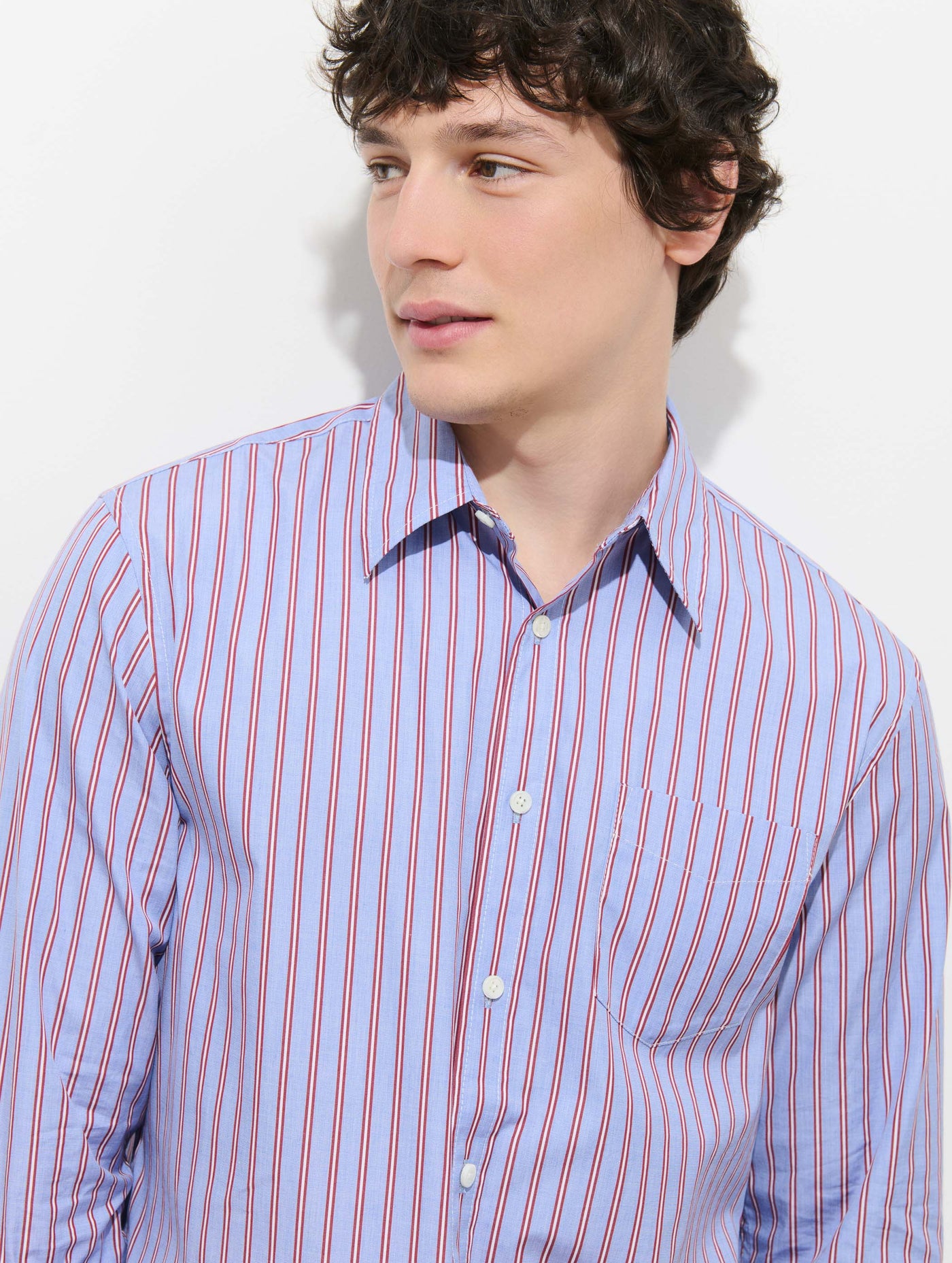 Mill Point Collar Striped Shirt in Cotton Poplin