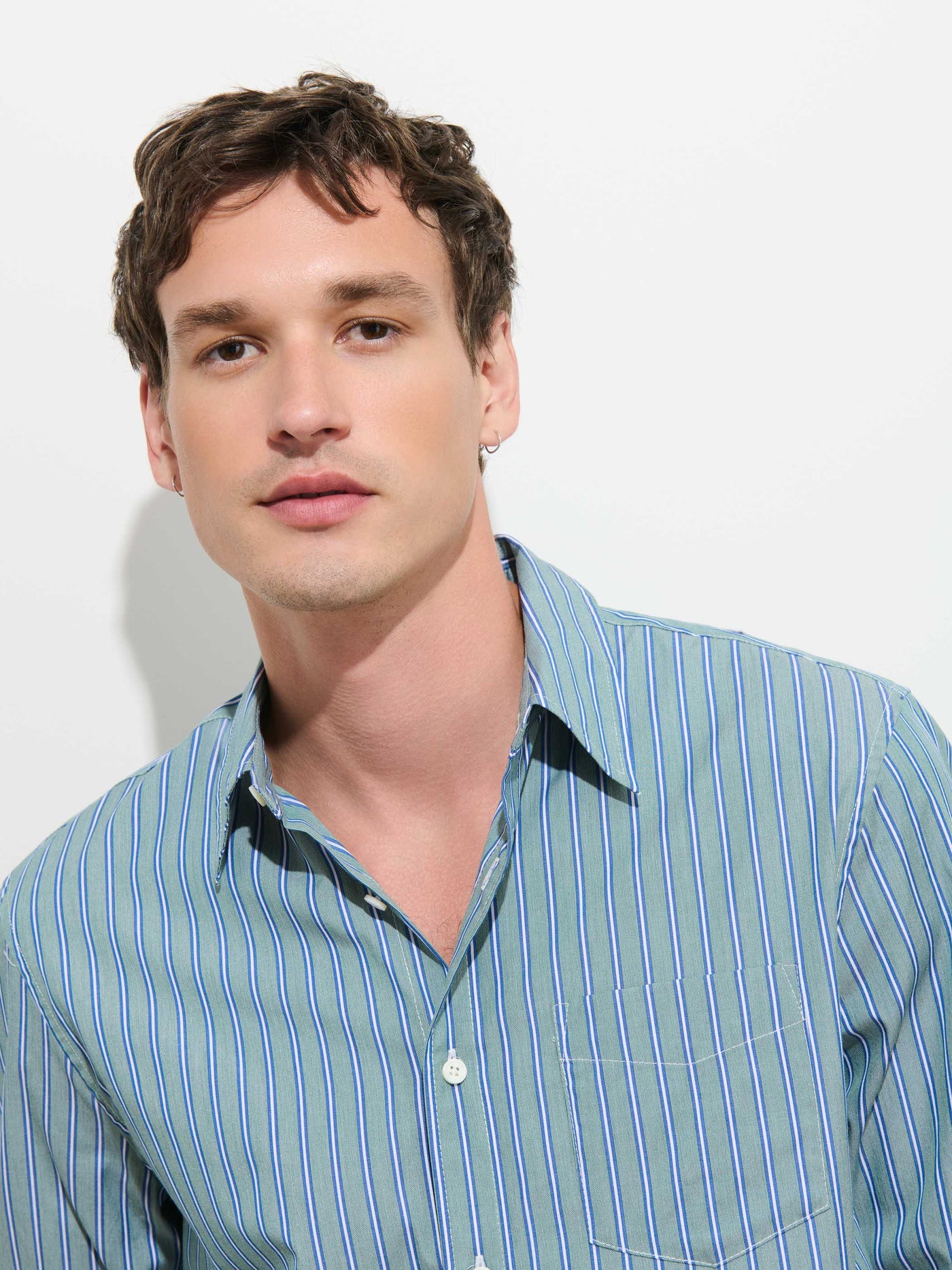 Mill Point Collar Striped Shirt in Cotton Poplin