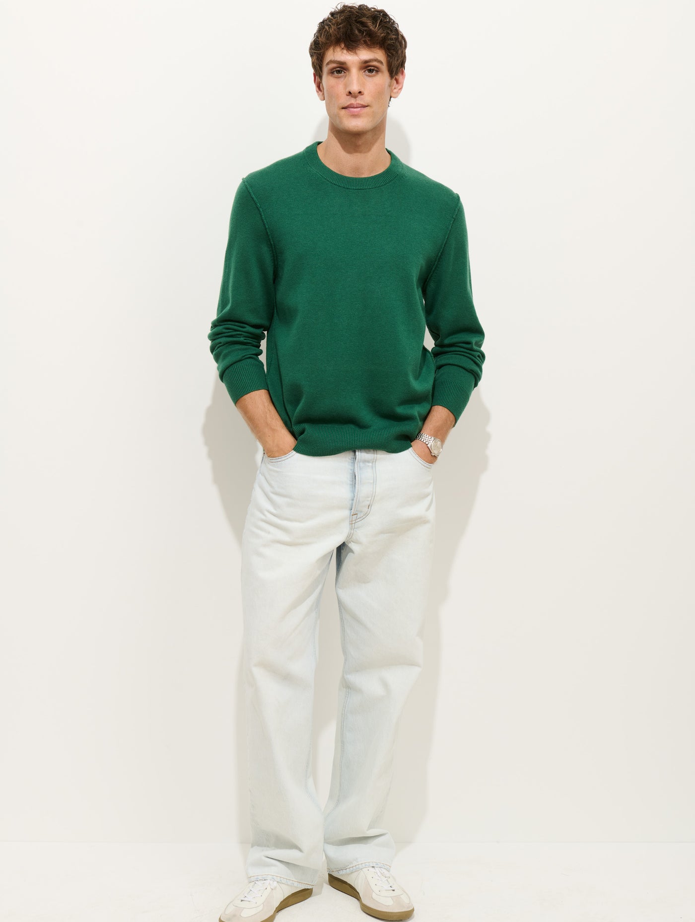 Reverse Seam Crew In Wool Cotton