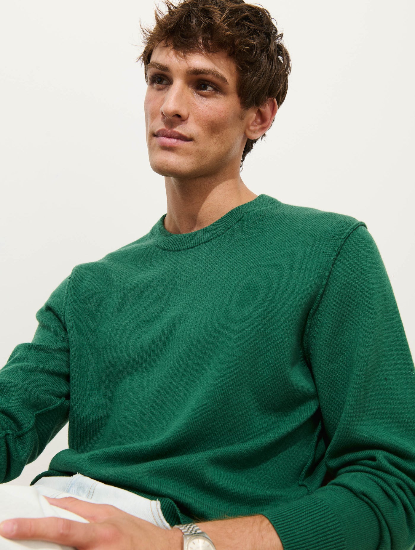 Reverse Seam Crew In Wool Cotton