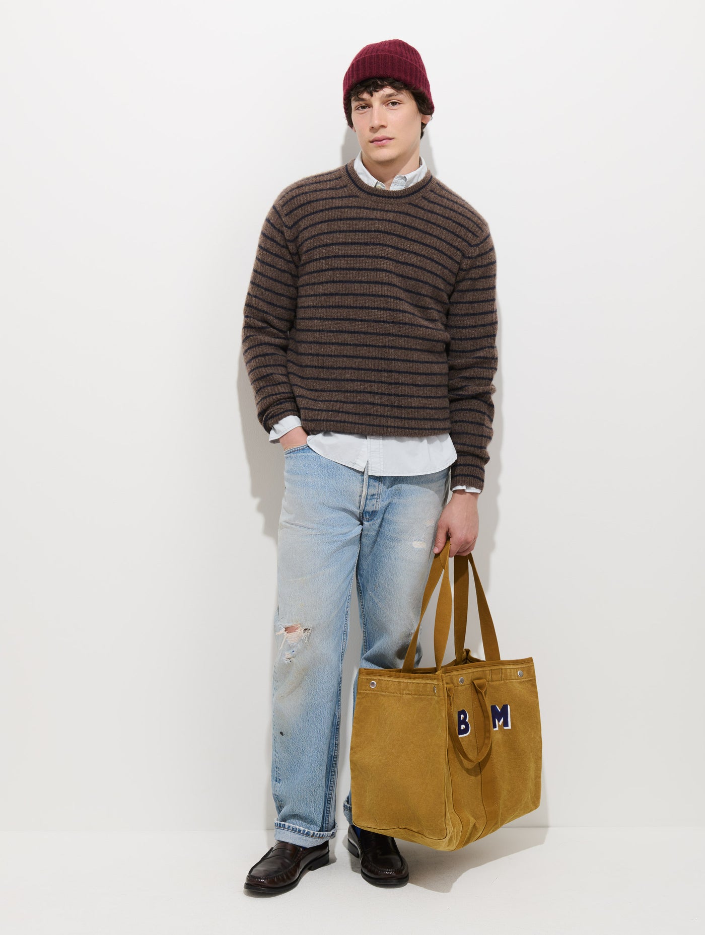 Jordan Striped Sweeter in Washed Cashmere
