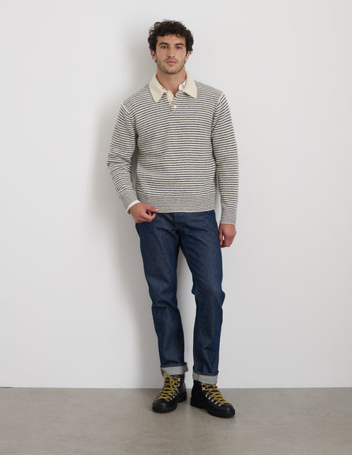 Carl Striped Polo In Merino Wool