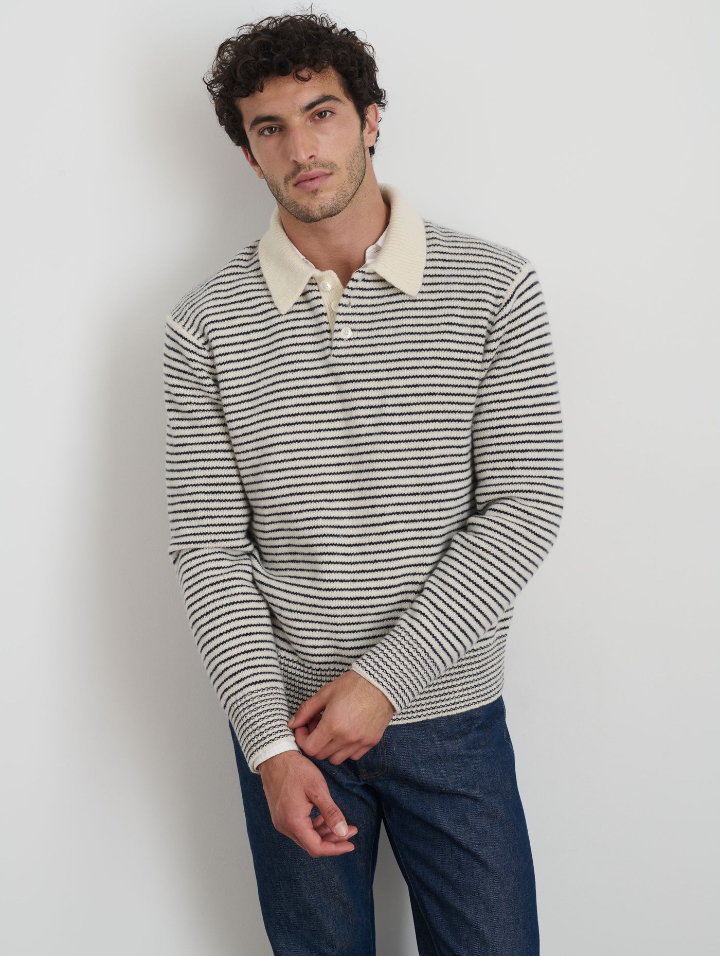 Carl Striped Polo In Merino Wool