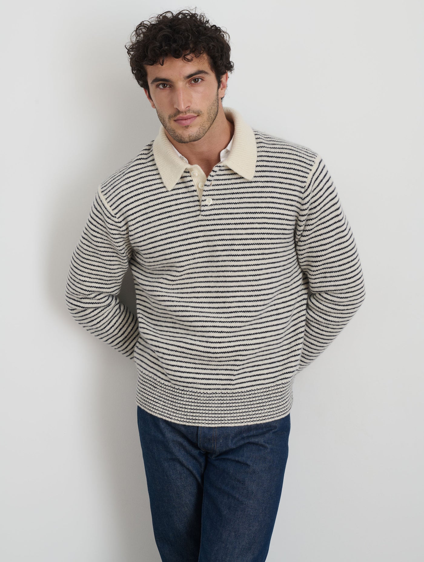 Carl Striped Polo In Merino Wool