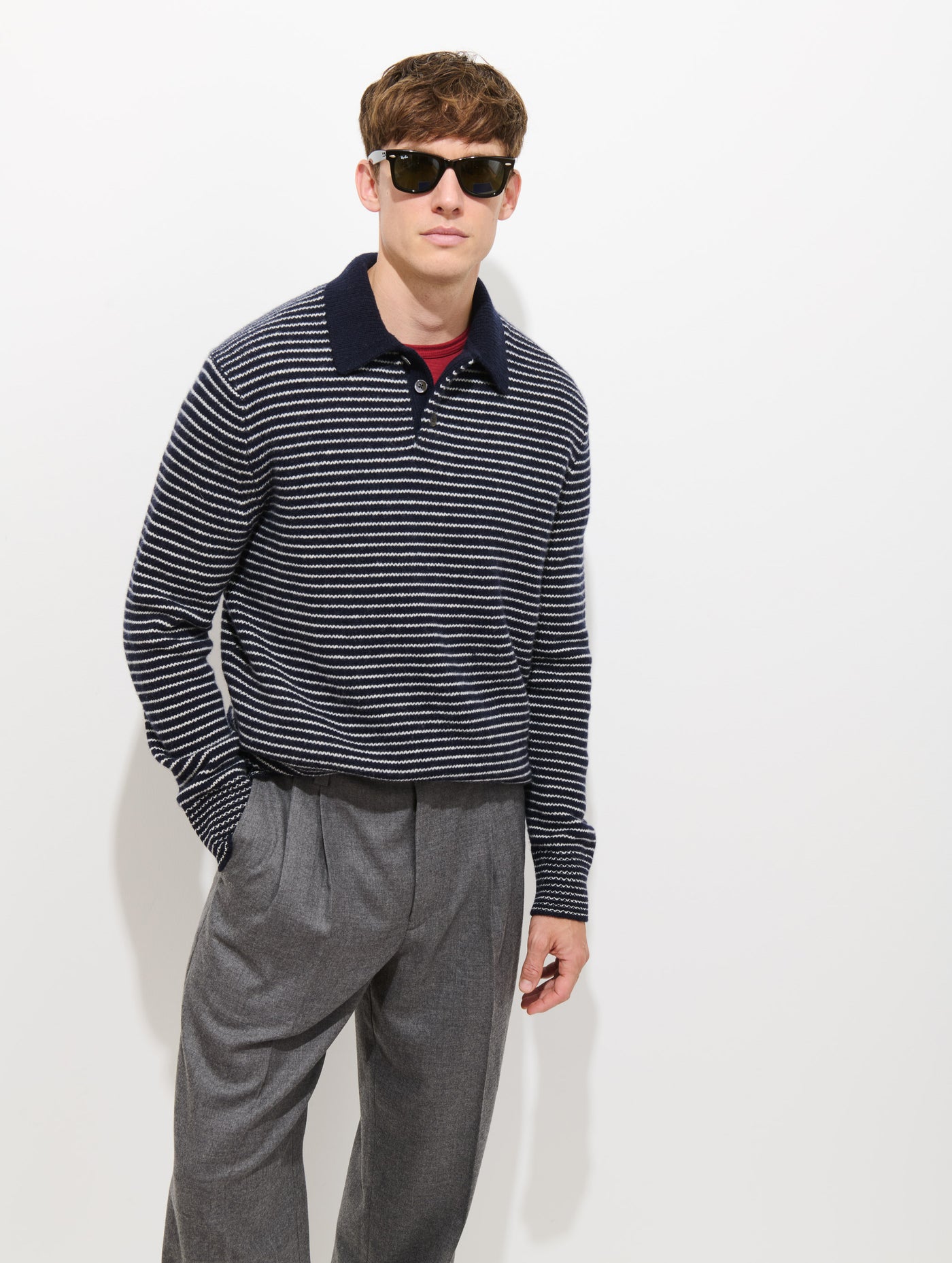 Carl Striped Polo In Merino Wool
