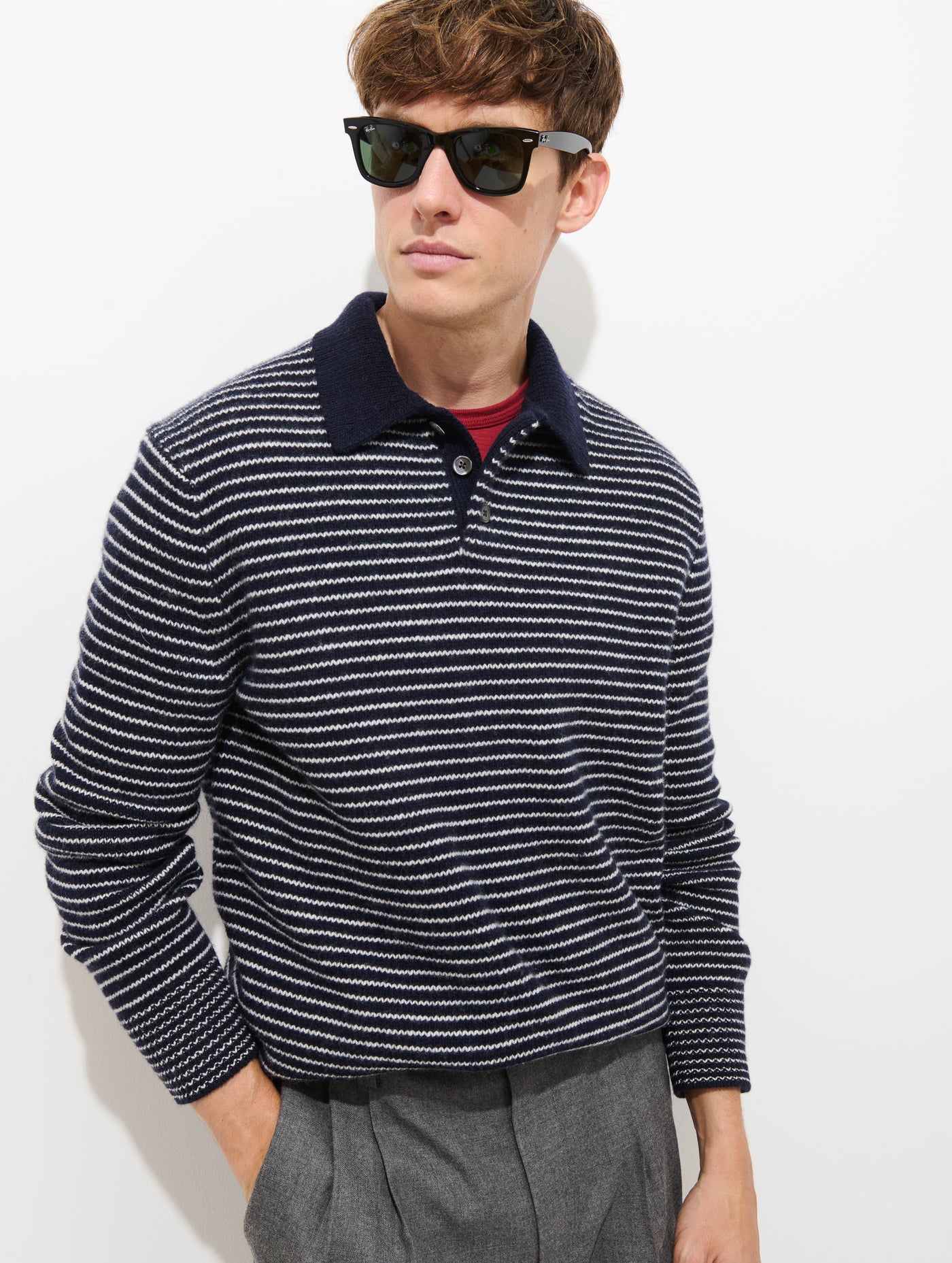 Carl Striped Polo In Merino Wool