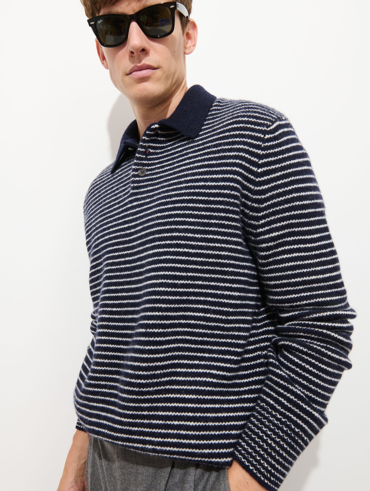 Carl Striped Polo In Merino Wool