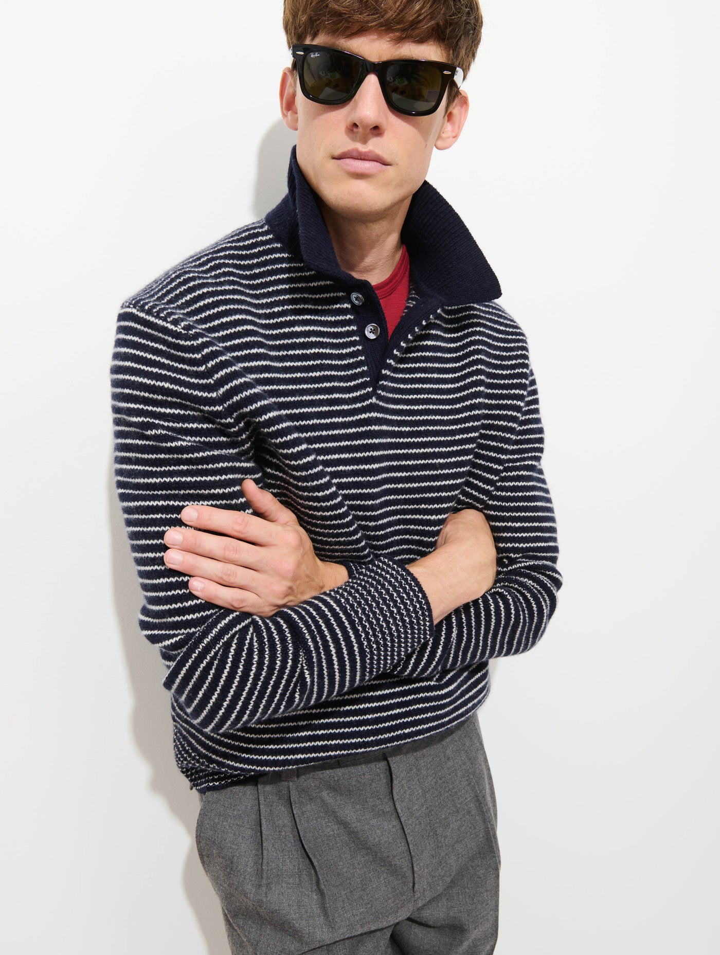 Carl Striped Polo In Merino Wool