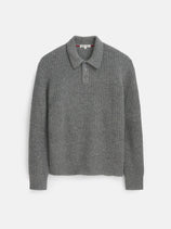 Carl Polo Sweater In Chunky Wool In Heather Grey