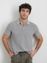 Eastwood Polo In Cotton Linen In Heather Grey