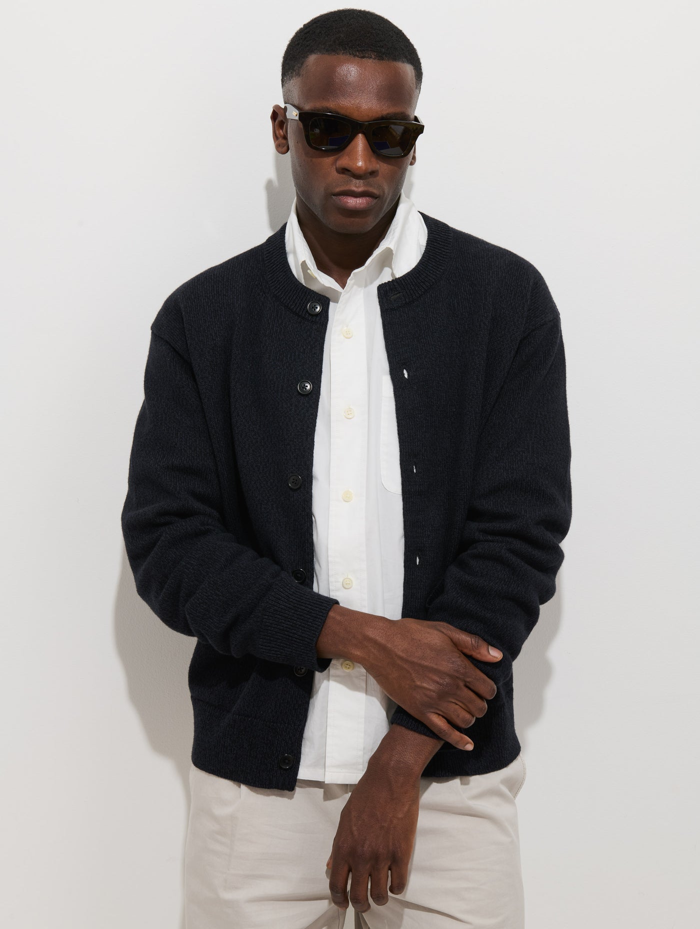 Aaron Marled Cardigan In Cotton Linen