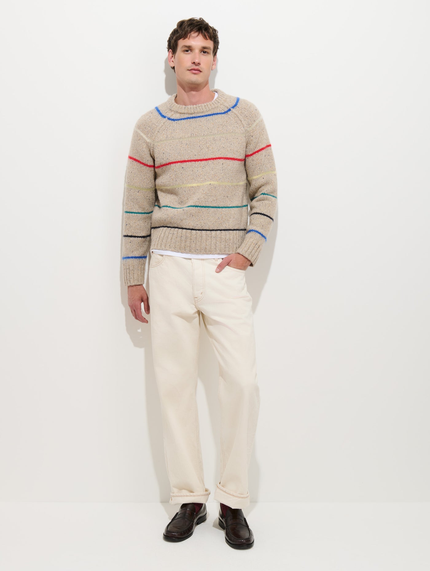 Freddie Raglan Striped Crewneck Sweater in Merino Wool