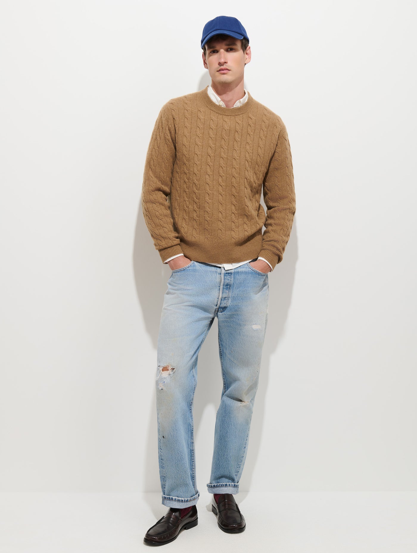 Redford Cable Sweater in Washed Cashmere