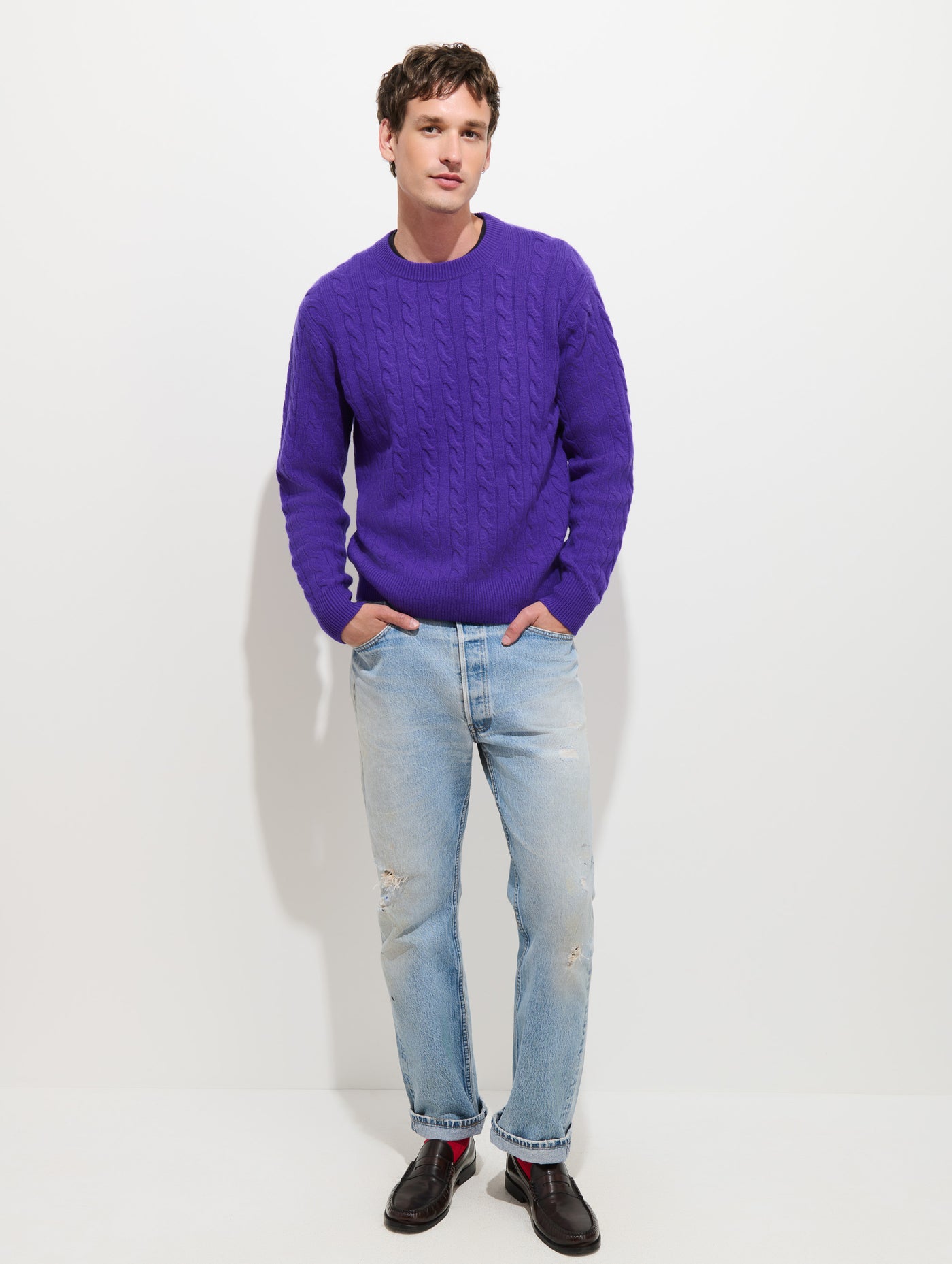 Redford Cable Sweater in Washed Cashmere
