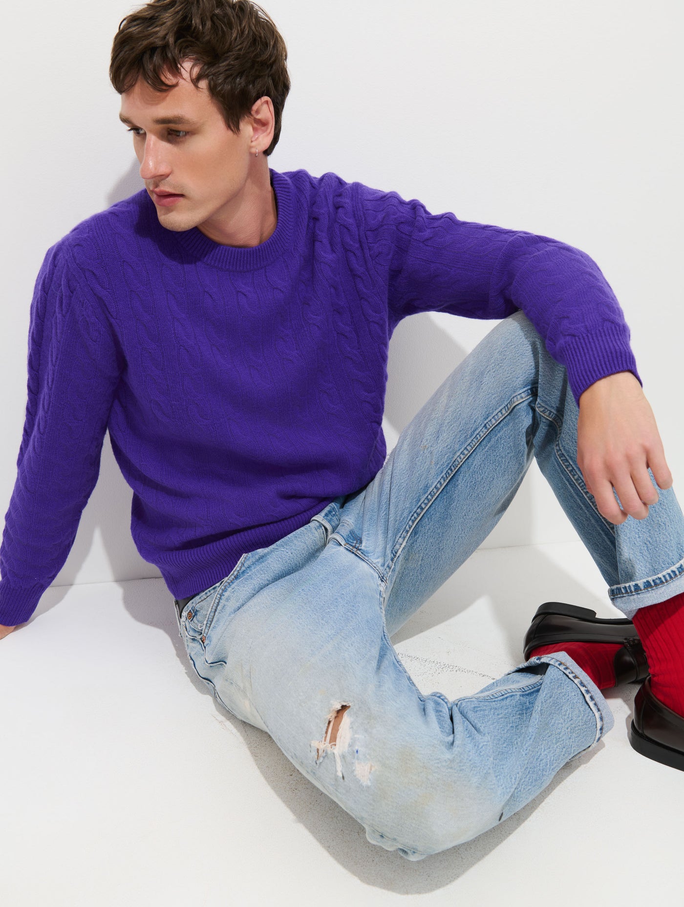 Redford Cable Sweater in Washed Cashmere