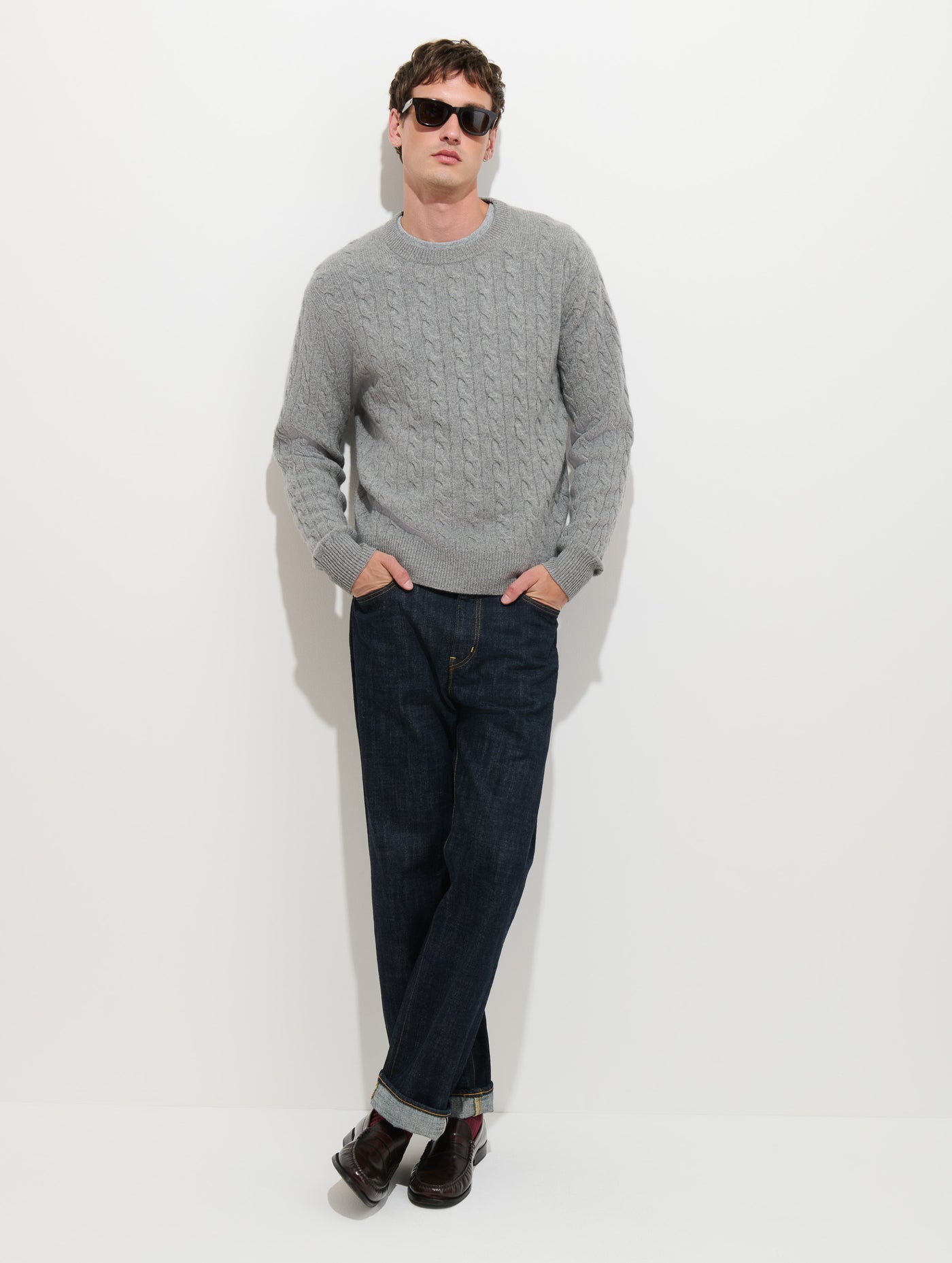 Redford Cable Sweater in Washed Cashmere